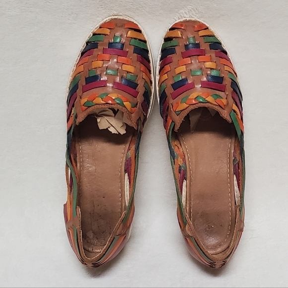 Boho Mexican Style Rainbow Braided Leather Chunky Sole Huarache Sandals - Picture 12 of 14